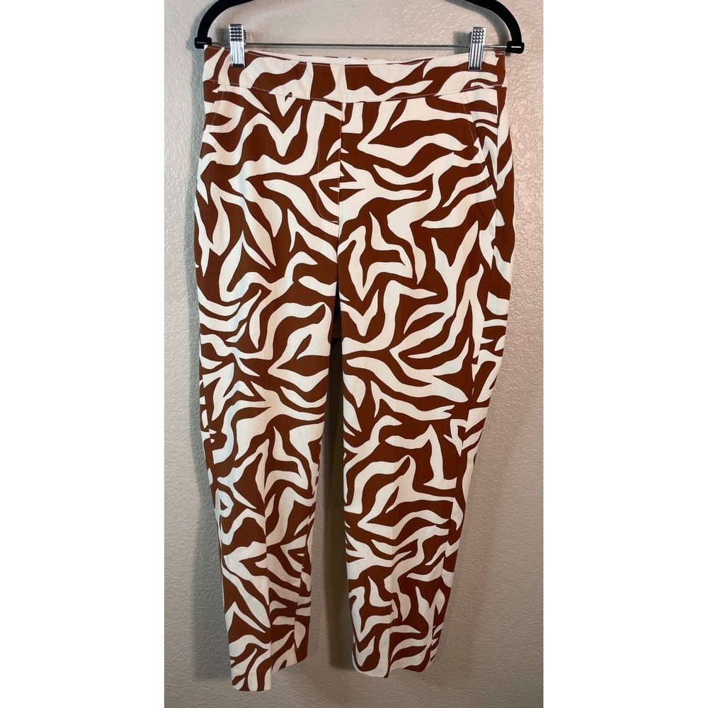 Spanx On The Go Womens M The Perfect Pant Brown White Zebra Print Ankle Trousers